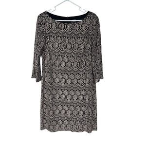 JH Evenings Taupe and Black Lace Dress Size 14